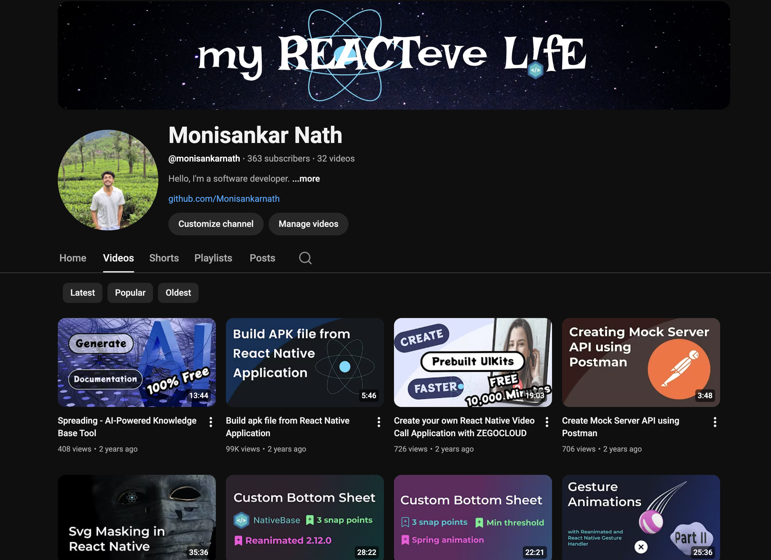 YouTube channel preview